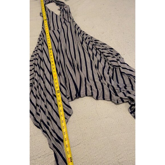 Alya Navy White Striped Maxi Dress M Handkerchief Hem Tie Front Spaghetti Strap - Picture 4 of 10